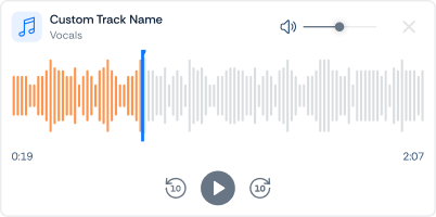 An audio player showing the waveform of an AI voice reading a script